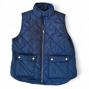 J.CREW NAVY PUFFER VEST SIZE LARGE WITH GOLD ZIPPER AND SNAPS
